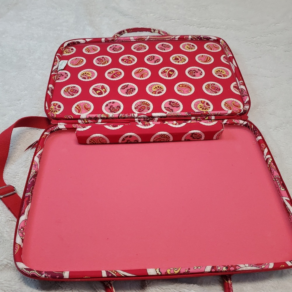 Vera Bradley Red Pink White Floral Quilted Hard Laptop Purse Strap Bag Case - Picture 8 of 12